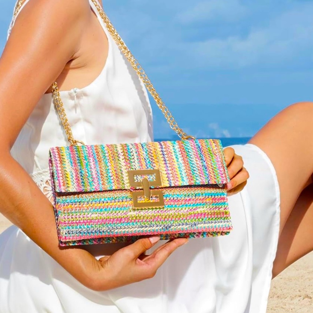 🆕- Woven Raffia Boho Crossbody/Shoulder/Clutch Bag-Multi Color - Picture 10 of 10